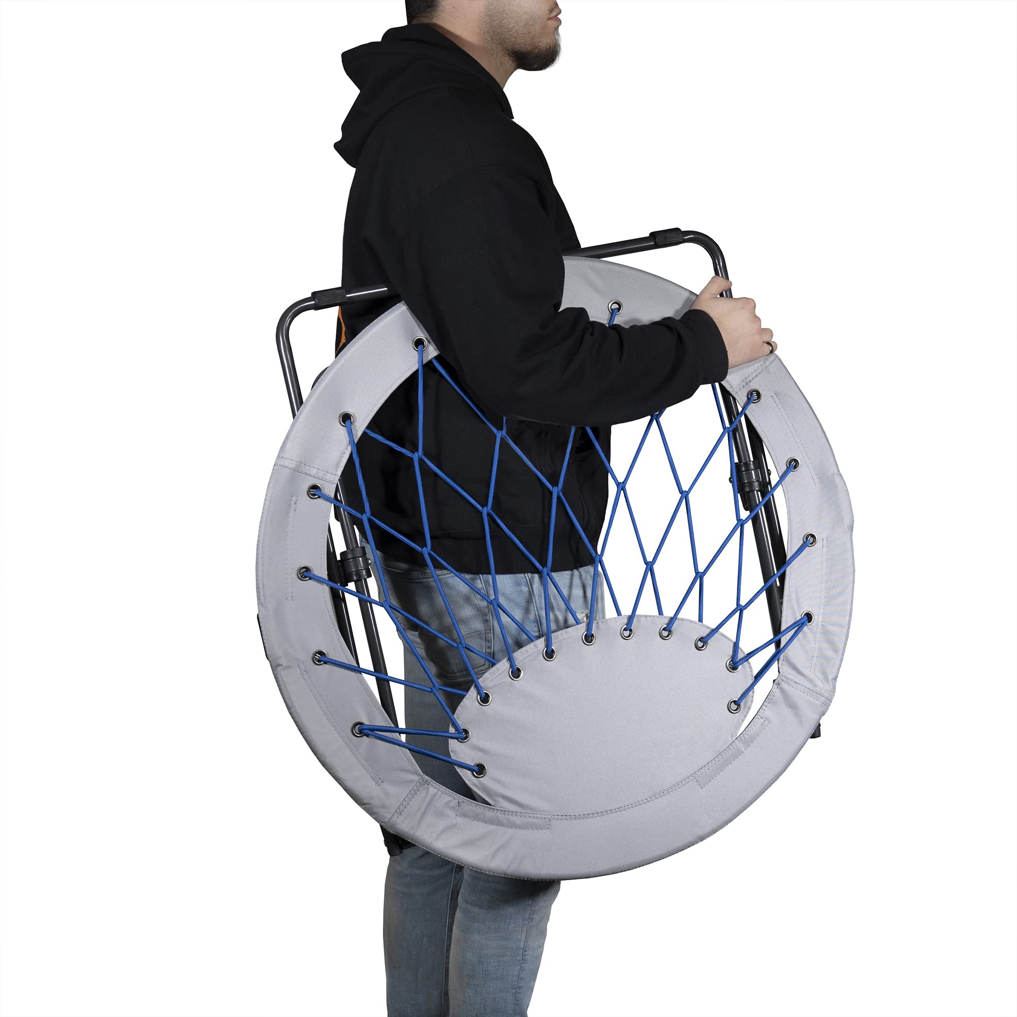 Zenithen Folding Bungee Chair - Round Metal Frame Dish Saucer Chair for Indoor & Outdoor Use - Perfect for Bedroom, Dorm, Camping, Movies & Relaxation - Cobalt Blue (1-Pack) | Great for Patio Lounging, Backyard Gatherings & Small Space Living