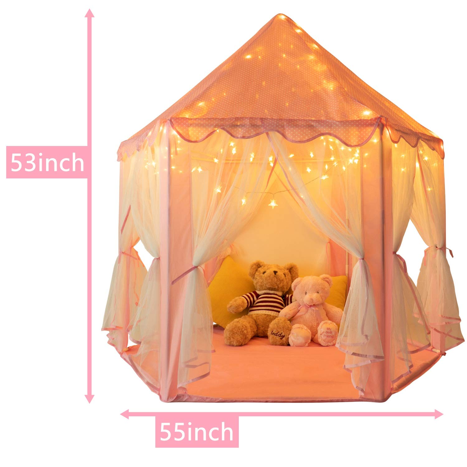 Princess Castle Play Tent for Kids - Fairy Tale Hexagon Playhouse with Star Lights, Indoor & Outdoor Toy for Girls, Birthday Gift | Perfect for Bedroom Decor, Backyard Fun & Imaginative Play