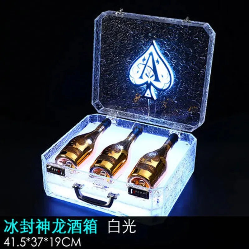 Rechargeable LED Ace of Spade Champagne Display Case - 3 Bottle Capacity with Ice Rock Design for VIP Nightclub, Party, Lounge & Bar Events - Perfect for Champagne Storage & Themed Celebrations