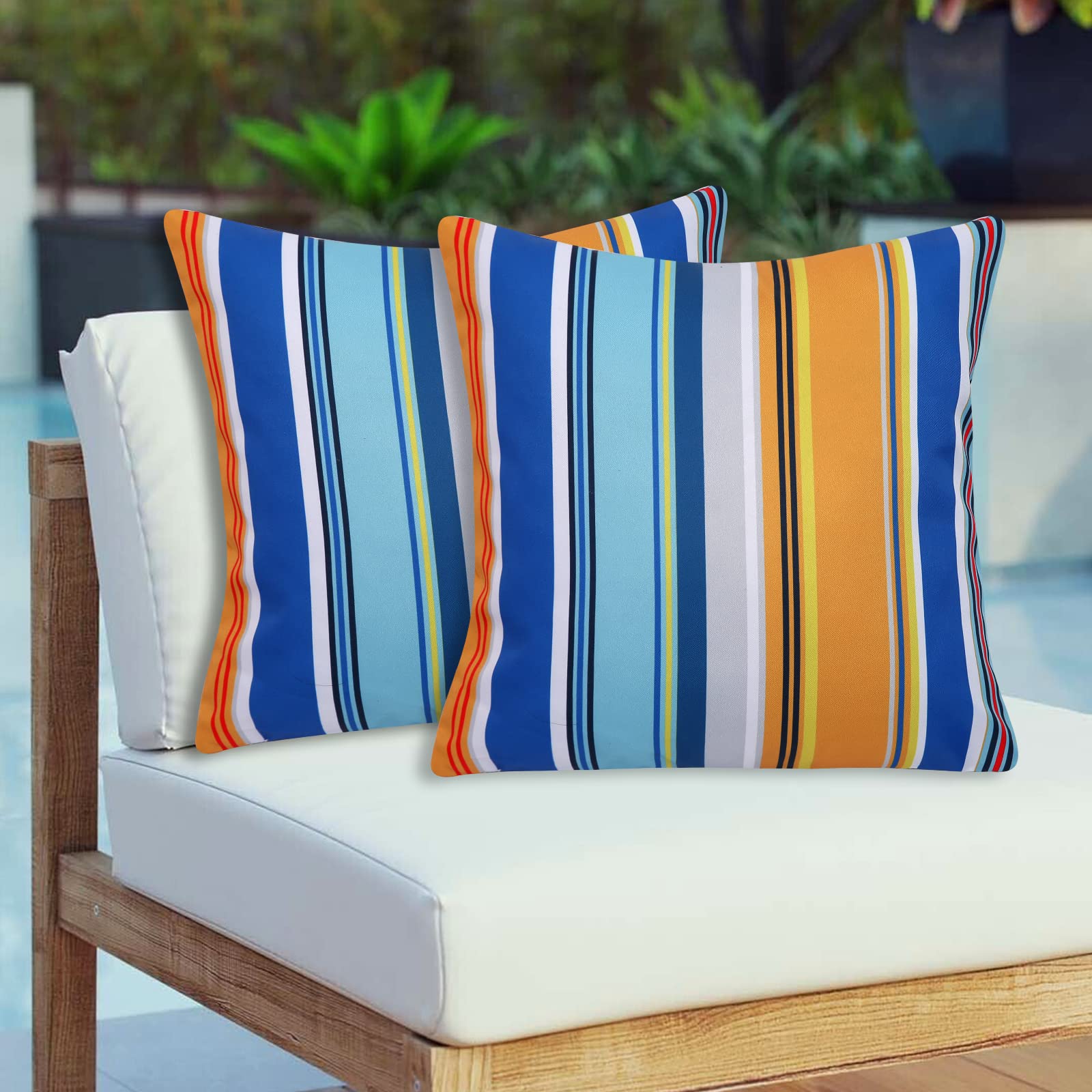 Waterproof Outdoor Pillow Covers Set of 2 - 18x18 Inch Square Decorative Patio Pillows for Garden, Couch & Tent - Durable All-Weather Throw Covers for Patio Furniture (Colorful C) - Perfect for Backyard, Poolside & Camping Decor