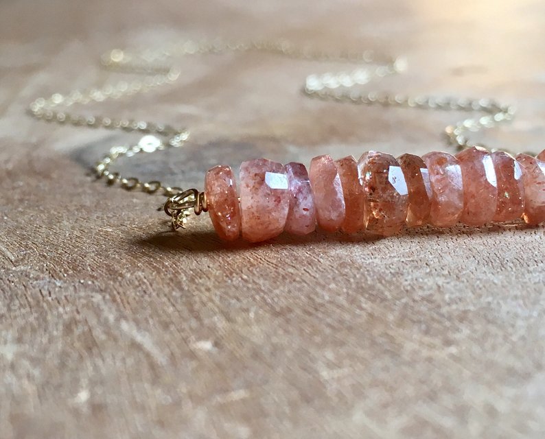 Sunstone Bar Necklace - 14K Gold or Sterling Silver Pendant for Women | Boho Chic Jewelry for Everyday Wear & Special Occasions