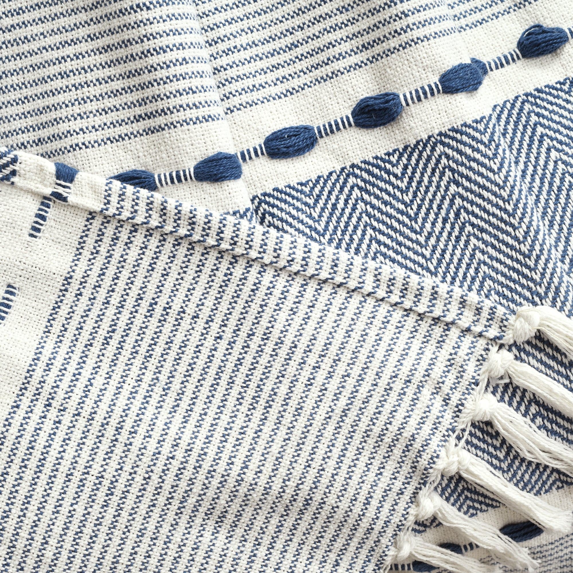 Herringbone Stripe Yarn-Dyed Cotton Woven Tassel Throw Blanket - Soft & Cozy Decorative Couch Cover for Living Room, Bed, Sofa
