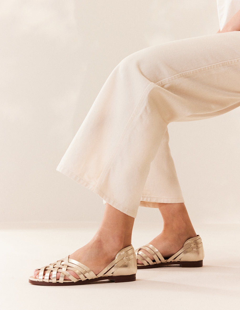 Roxanne Leather Grain Champagne Sandals for Women - Comfortable & Stylish Summer Casual Shoes for Beach, Vacation, and Everyday Wear