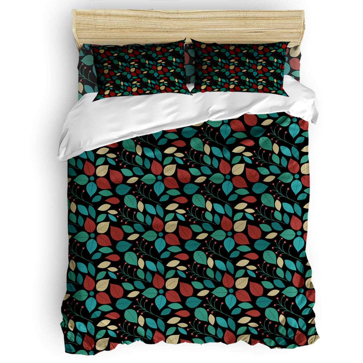 TweetyBed 3-Piece Christmas Holly Berry Duvet Cover Set with Pillowcases - 50% Cotton 50% Polyester Queen Size Bedding for Kids, Teens & Adults - Perfect for Holiday Decor & Cozy Winter Nights