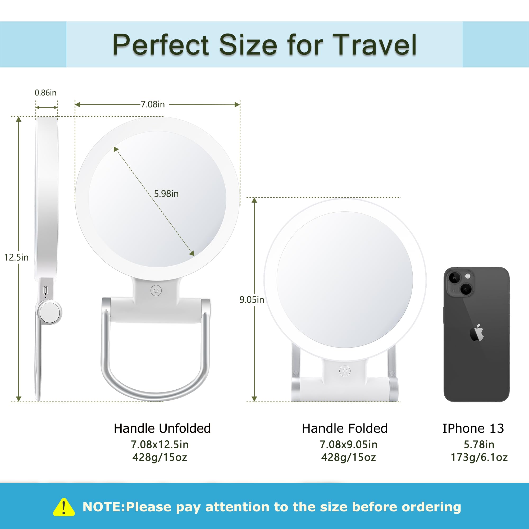 MIYADIVA 20X Magnifying Mirror with LED Light - Dual-Sided 1X/20X Vanity Mirror with Adjustable Handle & Touch Switch - Perfect for Travel Makeup, Eyebrow Plucking, Skincare & Shaving