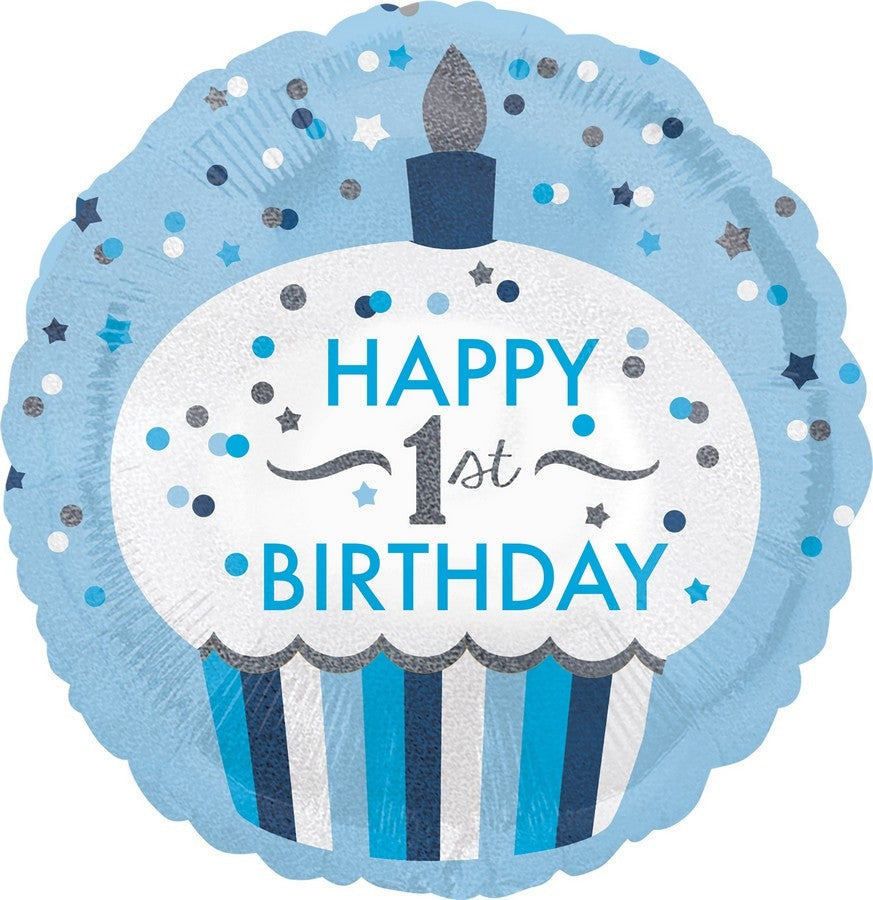 45cm Standard HX 1st Birthday Cupcake Boy Balloon - Perfect for Baby Boy's First Birthday Party Decorations & Photo Backdrops