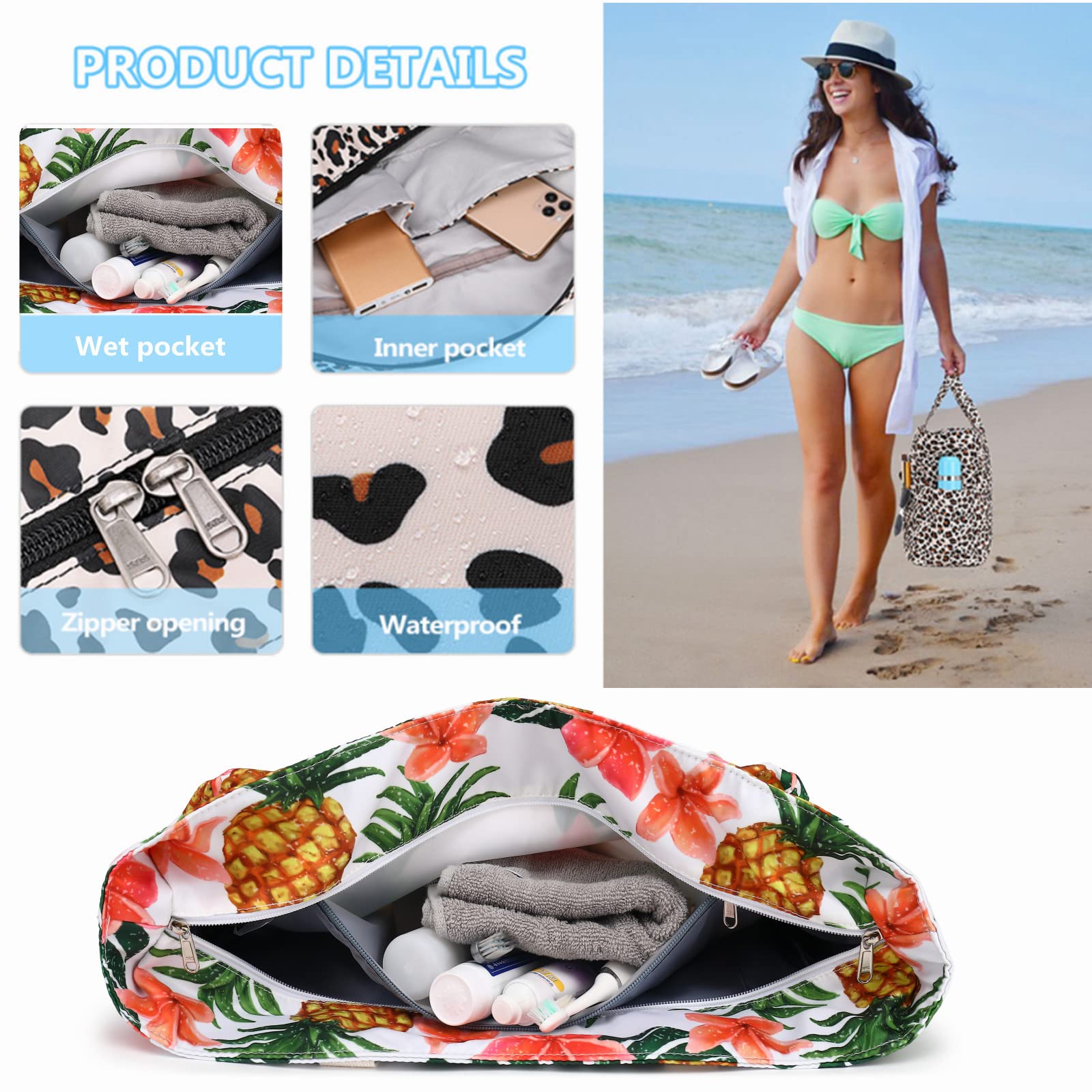 Waterproof Beach Tote Bag for Women - Large Gym & Travel Carry On Bag with Wet Compartment - Perfect for Pool, Beach Trips & Weekend Getaways