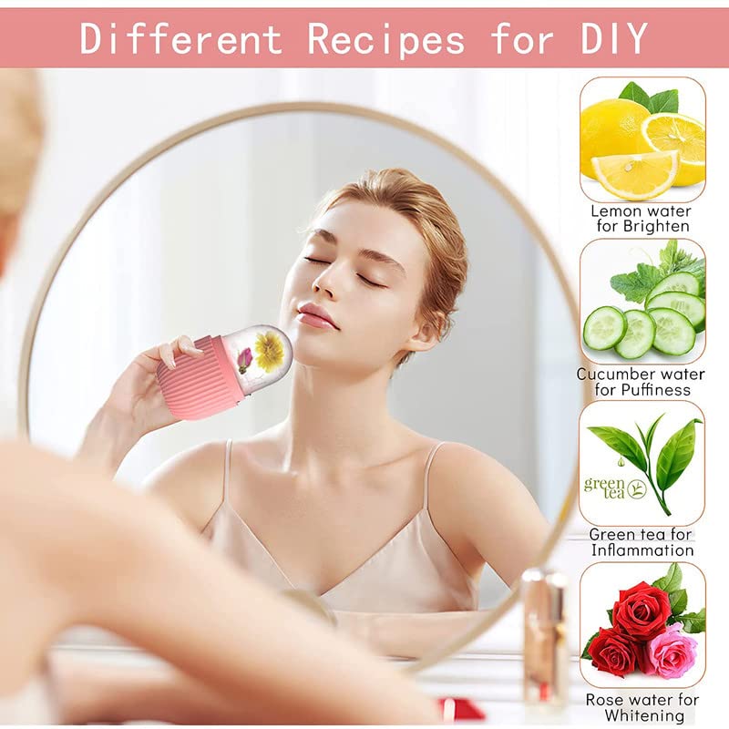 SUNISA Ice Face Roller & Eye Massager - Cooling Facial Roller for Puffy Eyes, Neck Pain Relief & Migraine - Reusable Silicone Ice Cube Massage Tool for Skin Care & De-Puffing (Pink) | Perfect for Morning Routine, Spa Day & Post-Workout Recovery