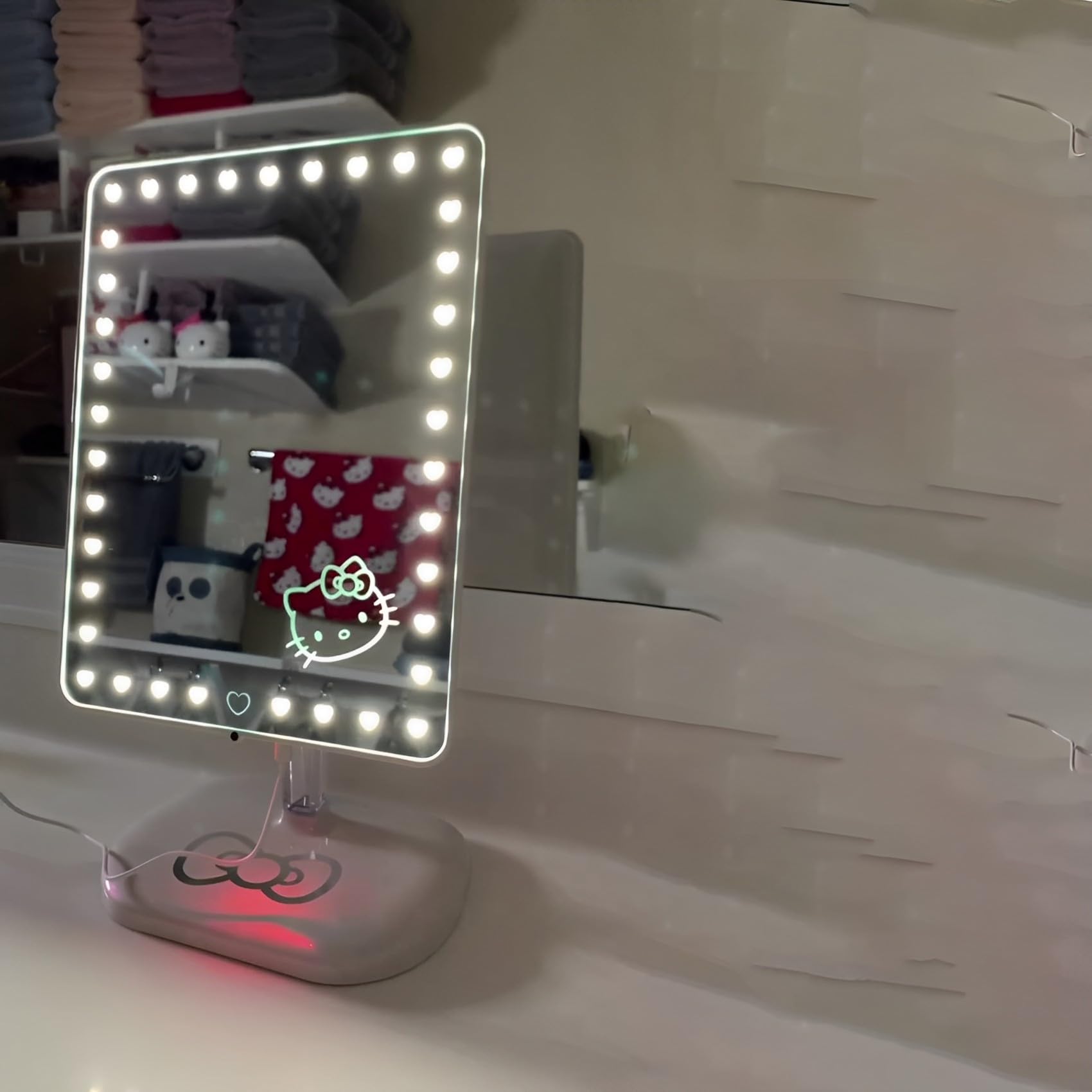 Hello Kitty Touch Pro Makeup Mirror with 360° Rotation, LED Lights & USB Charging - Pearl White Vanity Mirror for Bedroom, Bathroom & Dressing Room | Perfect for Makeup Application, Skincare & Self-Care Routine