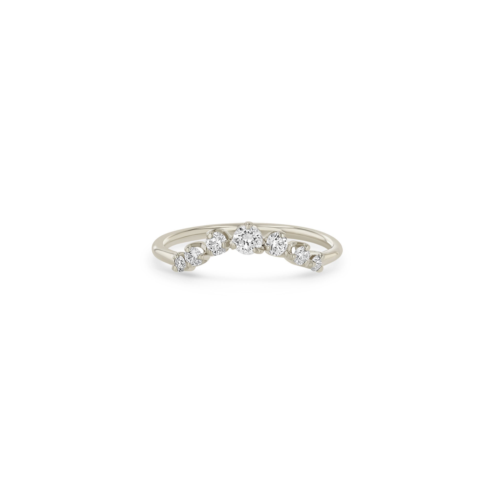 14K Graduated Prong Diamond Curved Bar Ring - Elegant Stackable Jewelry for Women, Perfect for Everyday Wear & Special Occasions