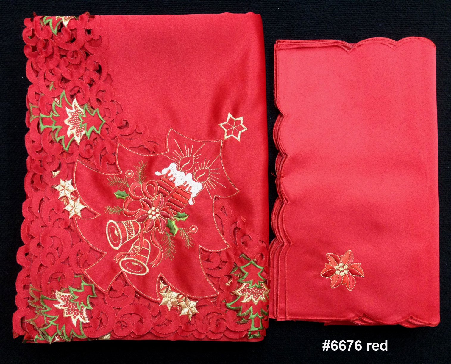 Premium Embroidered Poinsettia Bell Christmas Tablecloth Set - 88