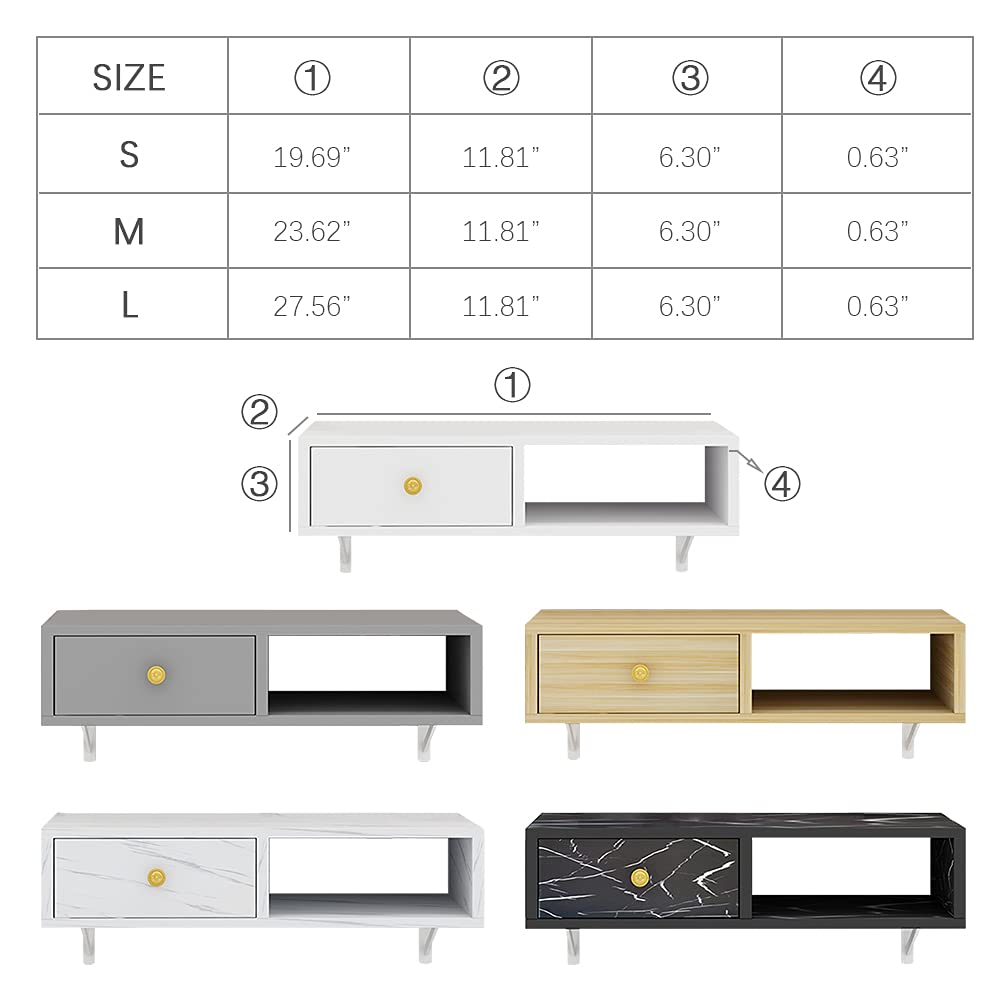 White Marble Wooden Wall Mounted Salon Styling Station with Sliding Drawer - Hair Dryer Holder & Organizer for Styling Products - Perfect for Home Salon Decor & Professional Beauty Spaces