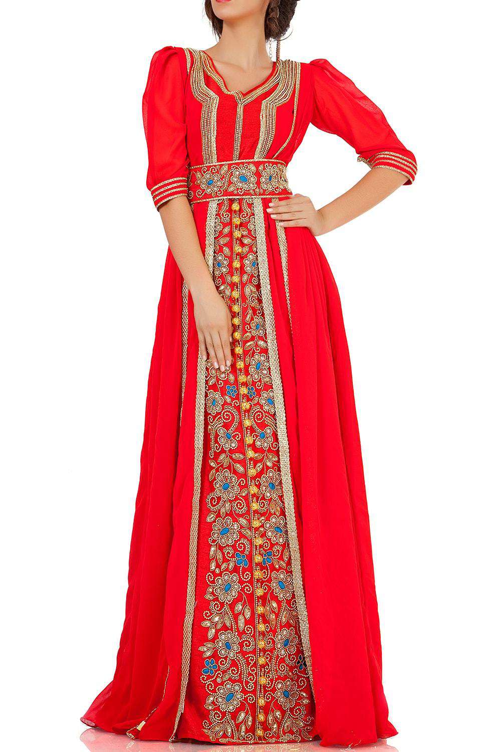 Elegant Dark Red Moroccan Wedding Kaftan Jacket - Traditional Embroidered Abaya Dress for Bridal Party, Henna Night & Special Occasions