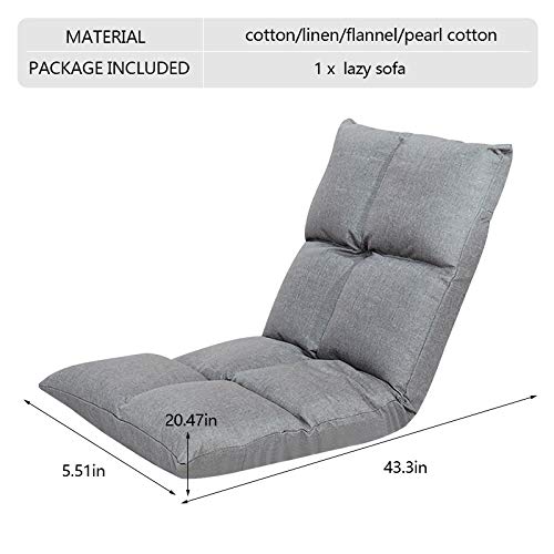 Adjustable Memory Foam Floor Chair - Foldable Gaming & Recliner Sofa for Adults - Ergonomic Back Support - Gray Eight Grid Design - Perfect for Gaming, Reading & Relaxing at Home