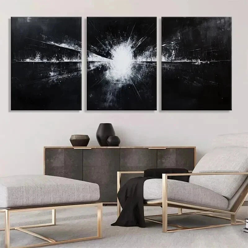 3-Piece Abstract Black and White Wall Art Set - Framed Canvas 60x90cm | High Quality Print | Ready to Hang | Modern Home Decor for Living Room, Bedroom & Office