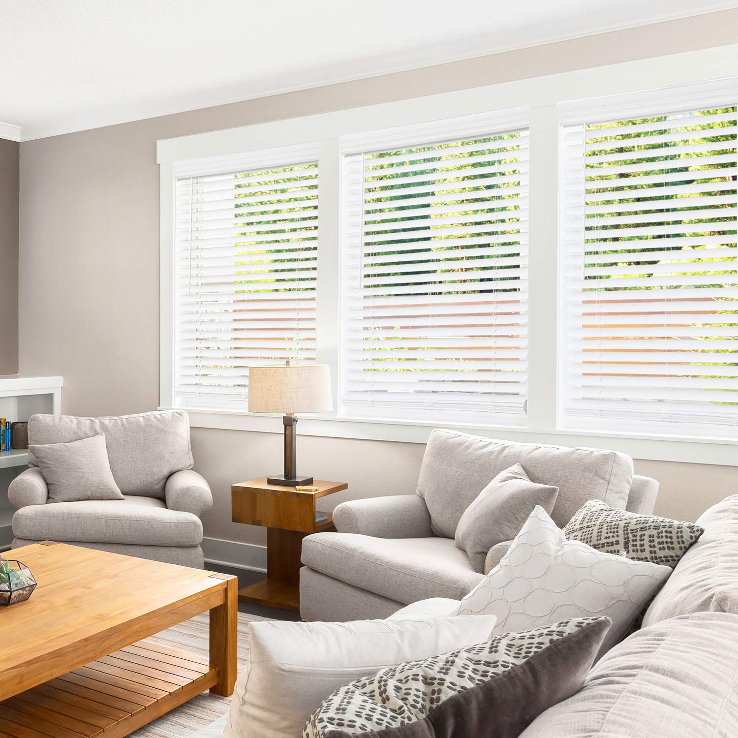 CHICOLOGY Faux Wood Blinds - Premium Chelsea White Commercial Grade Window Treatments (40.5