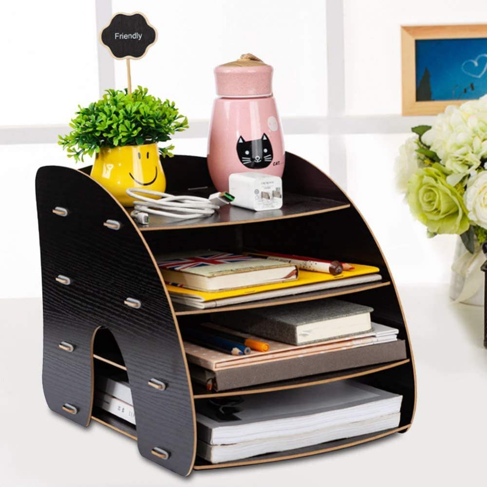 Qiuqiu Desktop Storage Box & Magazine Organizer - A4 File Holder with Multiple Layers & Compartments, Book Holder for Office, Home, School - Perfect for Desk Organization & Document Storage