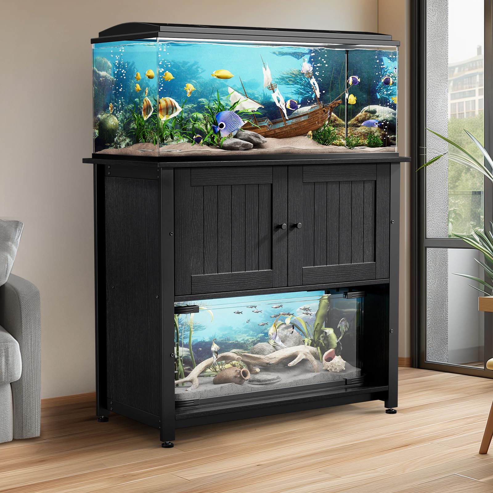 Tatub 40-50 Gallon Fish Tank Stand with Storage Cabinet | Heavy Duty Metal Aquarium Stand for Reptile Tanks & Turtle Terrariums | Supports 1000LBS | Holds 2 Aquariums | Perfect for Home, Office & Pet Store Displays