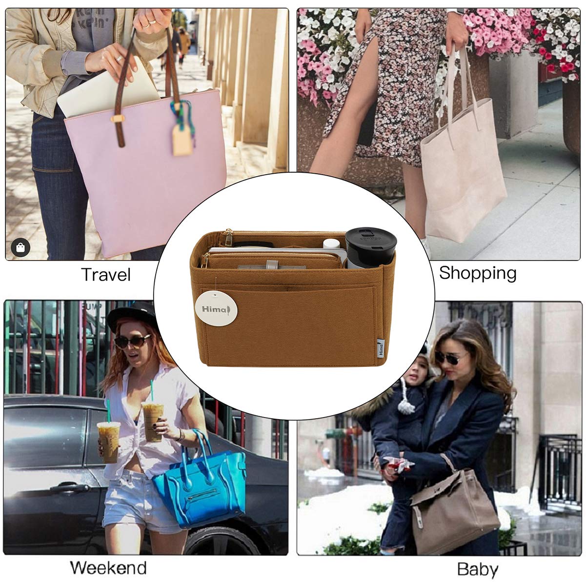 Premium Purse Organizer Insert for Handbags - 5 Sizes (Slender Large, Lighting Coffee) | Perfect for Speedy Neverfull & Tote Bags | Keep Your Bag Neat & Organized for Work, Travel & Daily Use