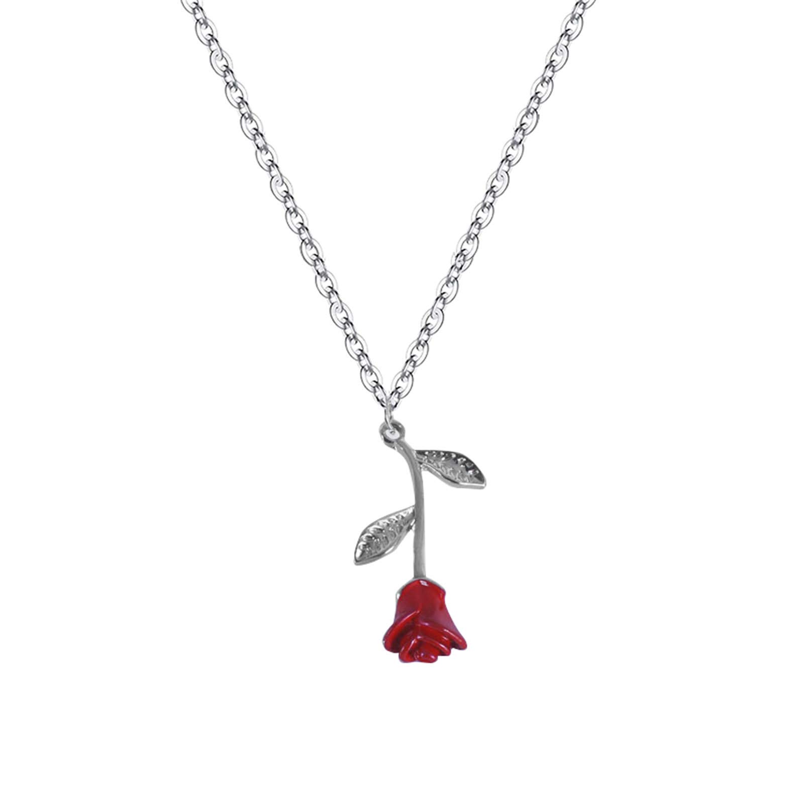 Drop Three Red Rose Pendant Necklace for Women - Elegant Oil Jewelry for Valentine's Day, Anniversary & Romantic Date Night Gifts