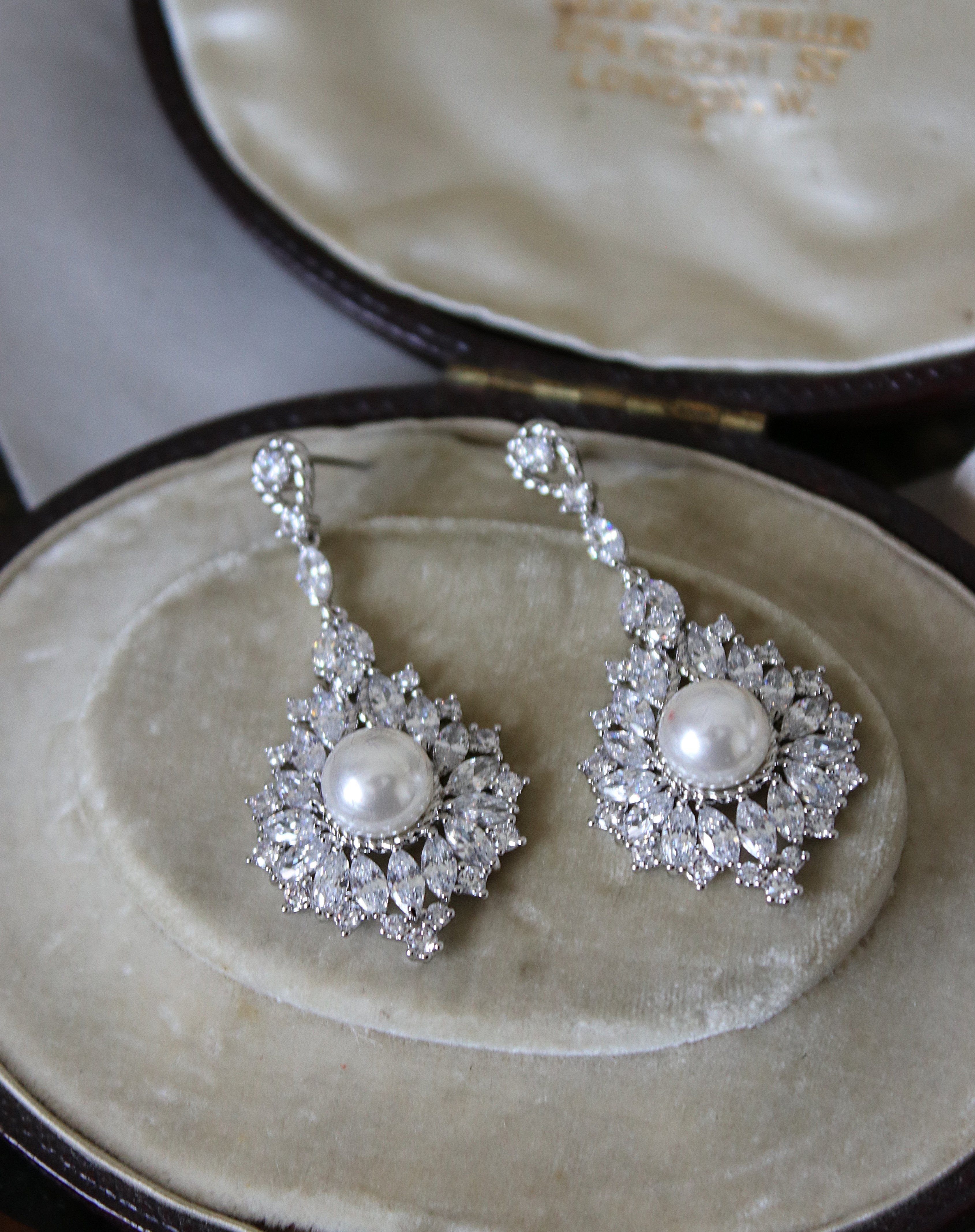 LAYLA Simulated Diamond & Pearl Drop Earrings for Women - Elegant Dangle Earrings for Wedding, Party & Special Occasions