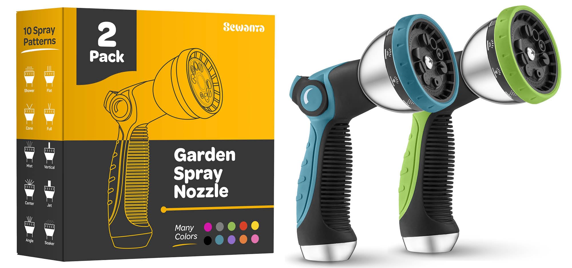 **Heavy Duty Garden Hose Nozzle [2 Pack] - 10 Adjustable Spray Patterns, Thumb Control & Ergonomic Grip - Perfect for Watering Plants, Lawns, Car Washing, and Outdoor Cleaning**