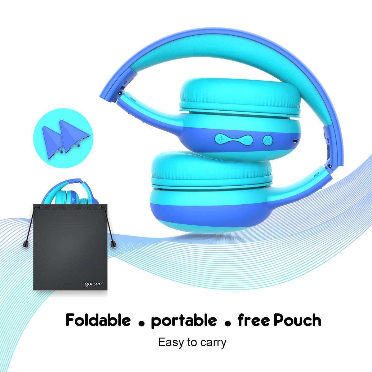 Gorsun Kids Bluetooth Headphones Wireless Over-Ear with Microphone - Bluetooth 5.3, 85dB Volume Limited, 40H Playtime - Portable Toddler Headset for School, Travel & Home (Blue)
