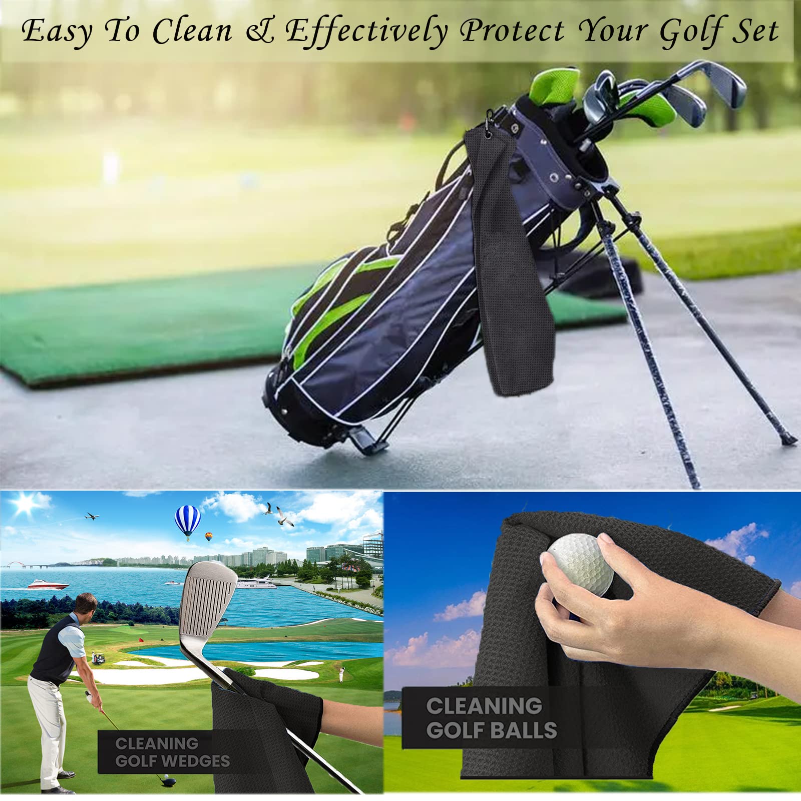 Premium Golf Club Groove Cleaning Brush & Microfiber Waffle Pattern Towel Set - Stainless Steel Club Head Sharpener - Essential Golf Club Cleaning Kit for Professional & Amateur Golfers - Perfect for Driving Range, Course Maintenance & Equipment Care
