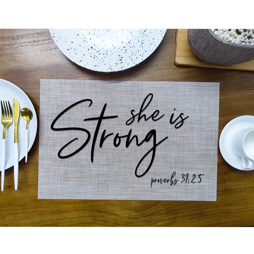 Strong Inspirational Placemats Set of 4 - Kitchen & Dining Decor for Home