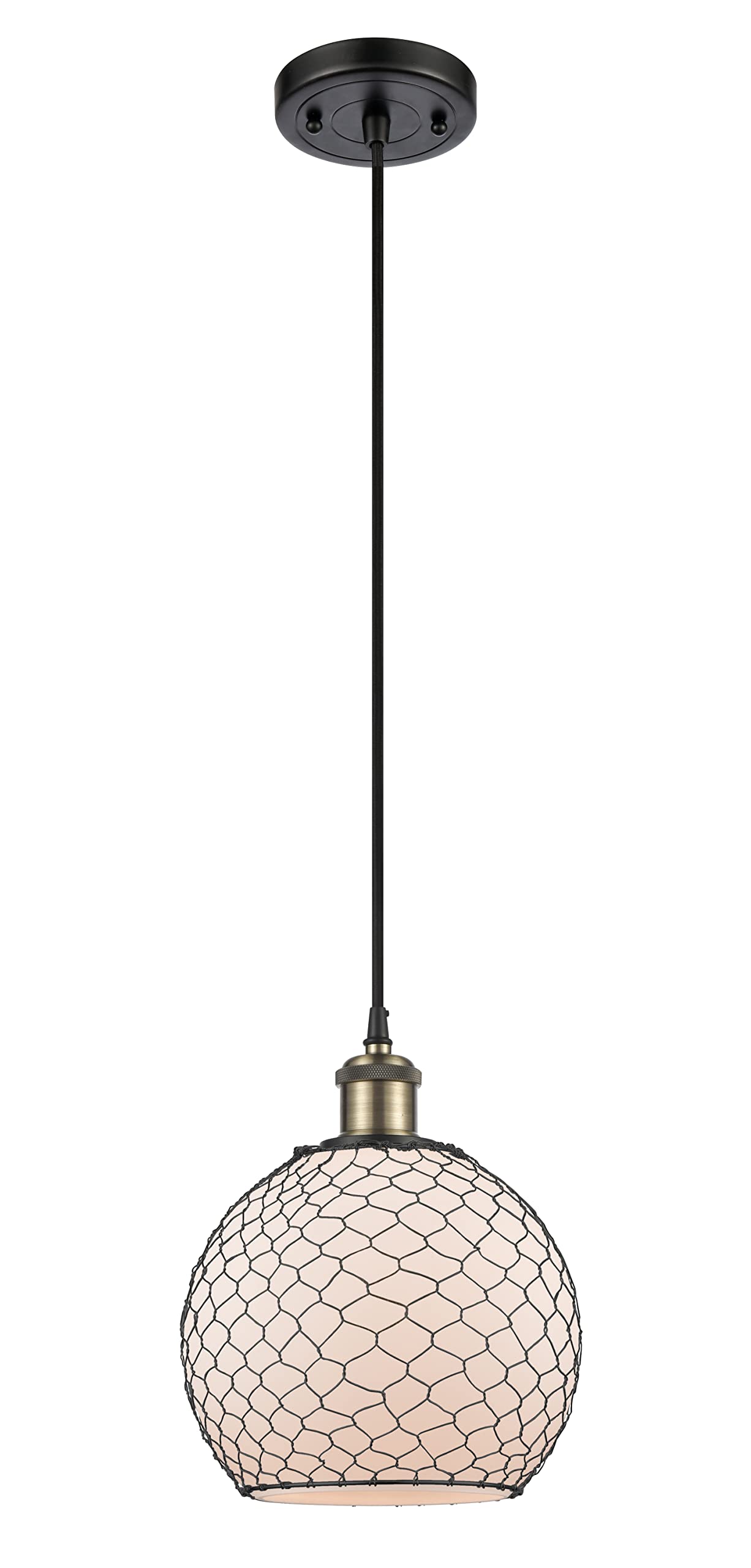 Black Antique Brass Farmhouse Chicken Wire Mini Pendant Light - Ballston Collection - Rustic Kitchen Island Lighting, Dining Room Hanging Lamp, Bedroom Decor