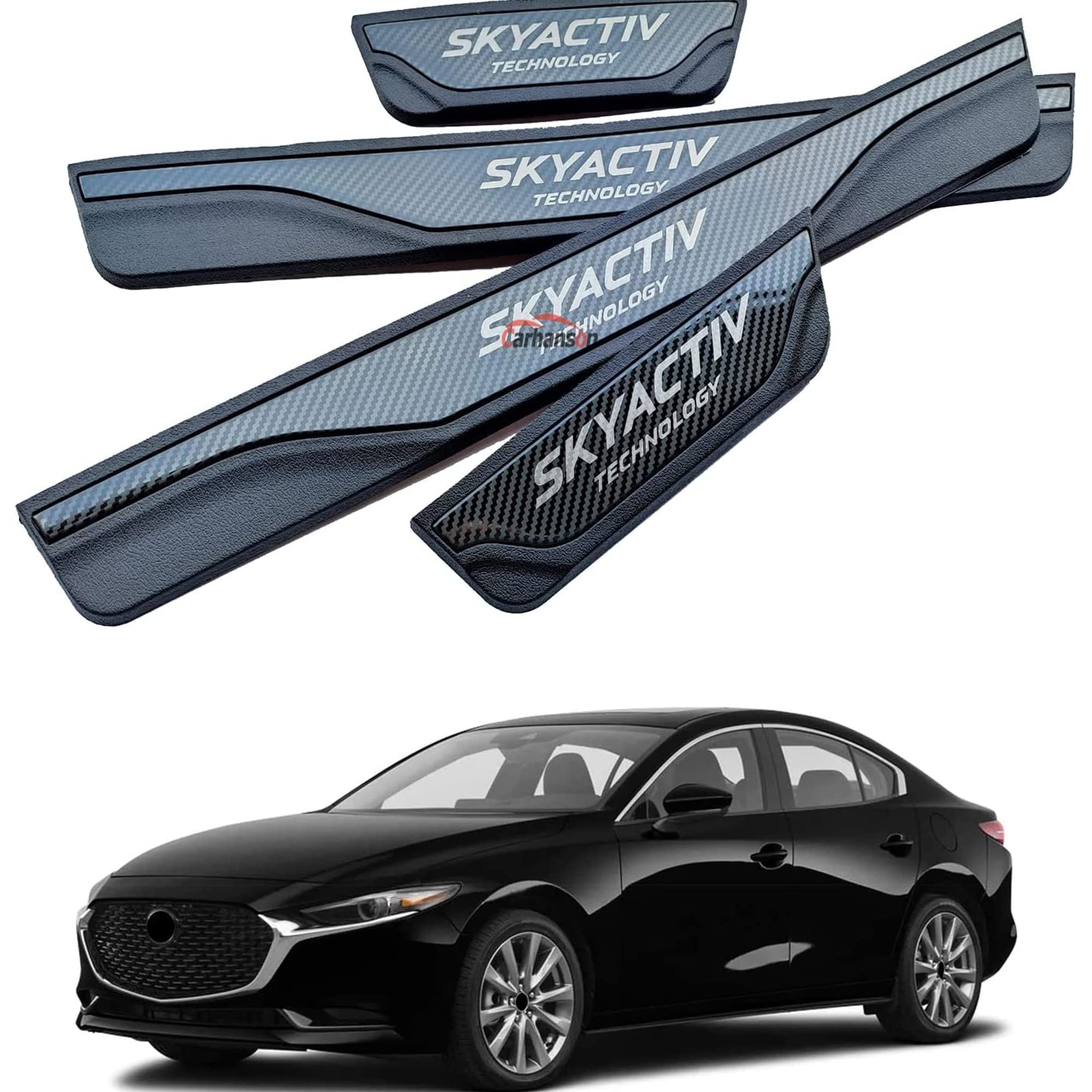 GZBFTDH Car Door Sill Protector for Mazda 3 2015-2022 - 4pcs Set of Scratch-Resistant Door Entry Guard Plates & Kick Panels | Interior Accessories for Car Protection & Style | Perfect for Daily Commuting & Road Trips