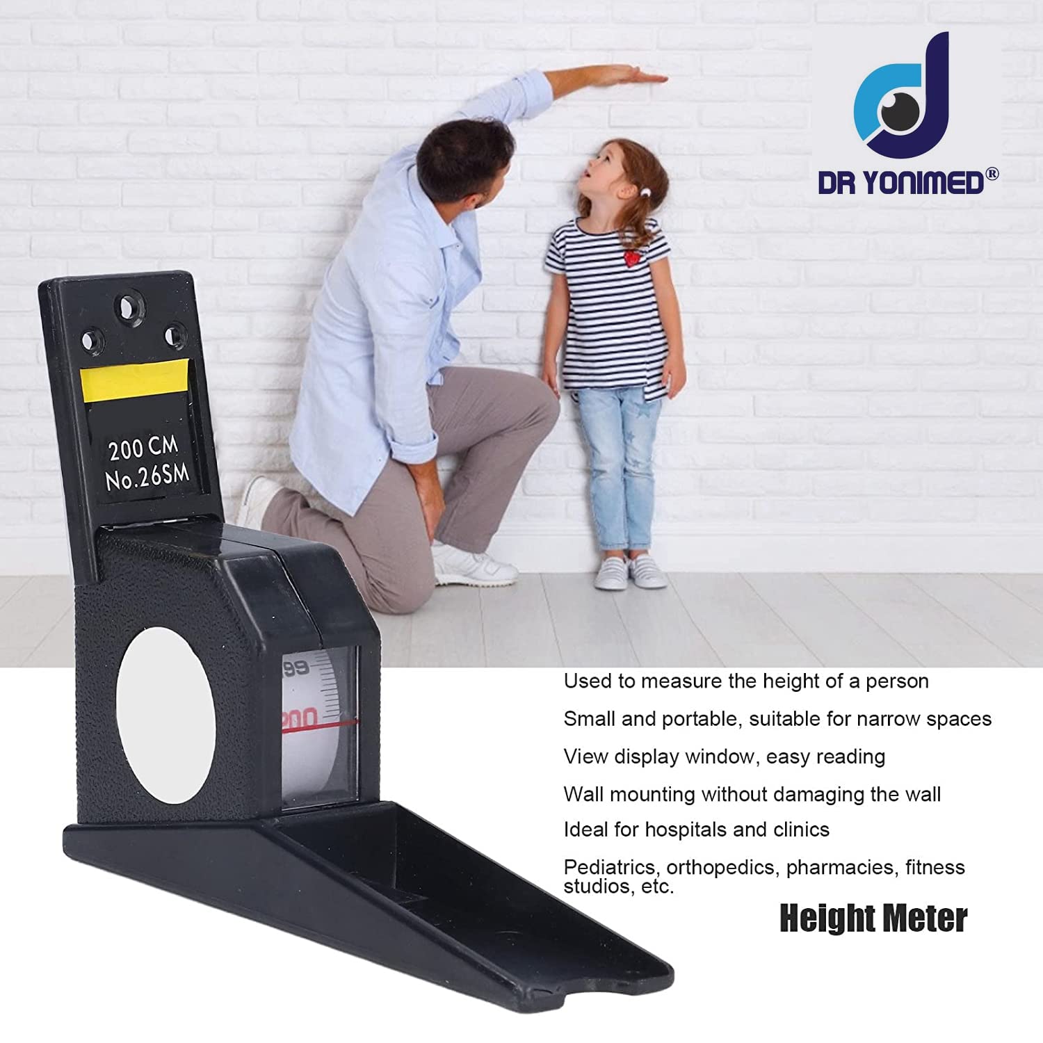 Dr Yonimed 200cm Wall Mounted Stadiometer - Accurate Height Measuring Tape for Adults & Kids | Perfect for Home, Clinic & School Health Checkups