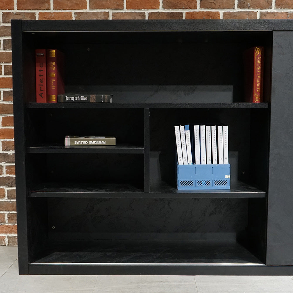 AFTAN 94.5-Inch Black Concrete TV Stand with Open Shelves - Modern Entertainment Center for Living Room, Bedroom & Home Theater