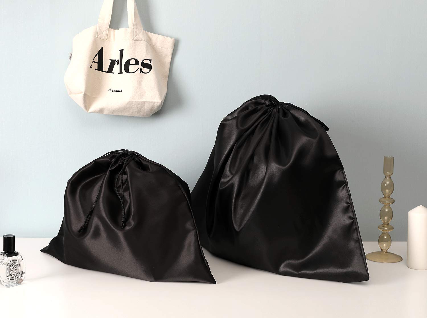 PlasMaller Dust Cover Storage Bags - Set of 2 Silk Drawstring Pouches for Handbags, Purses, Shoes & Boots | Protective Cloth Covers for Travel & Closet Organization