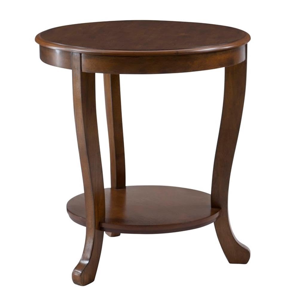 Pemberly Row Round Transitional Wood Side Table with Shelf in Hazelnut Brown - Perfect for Living Room, Bedroom & Office Accent Furniture
