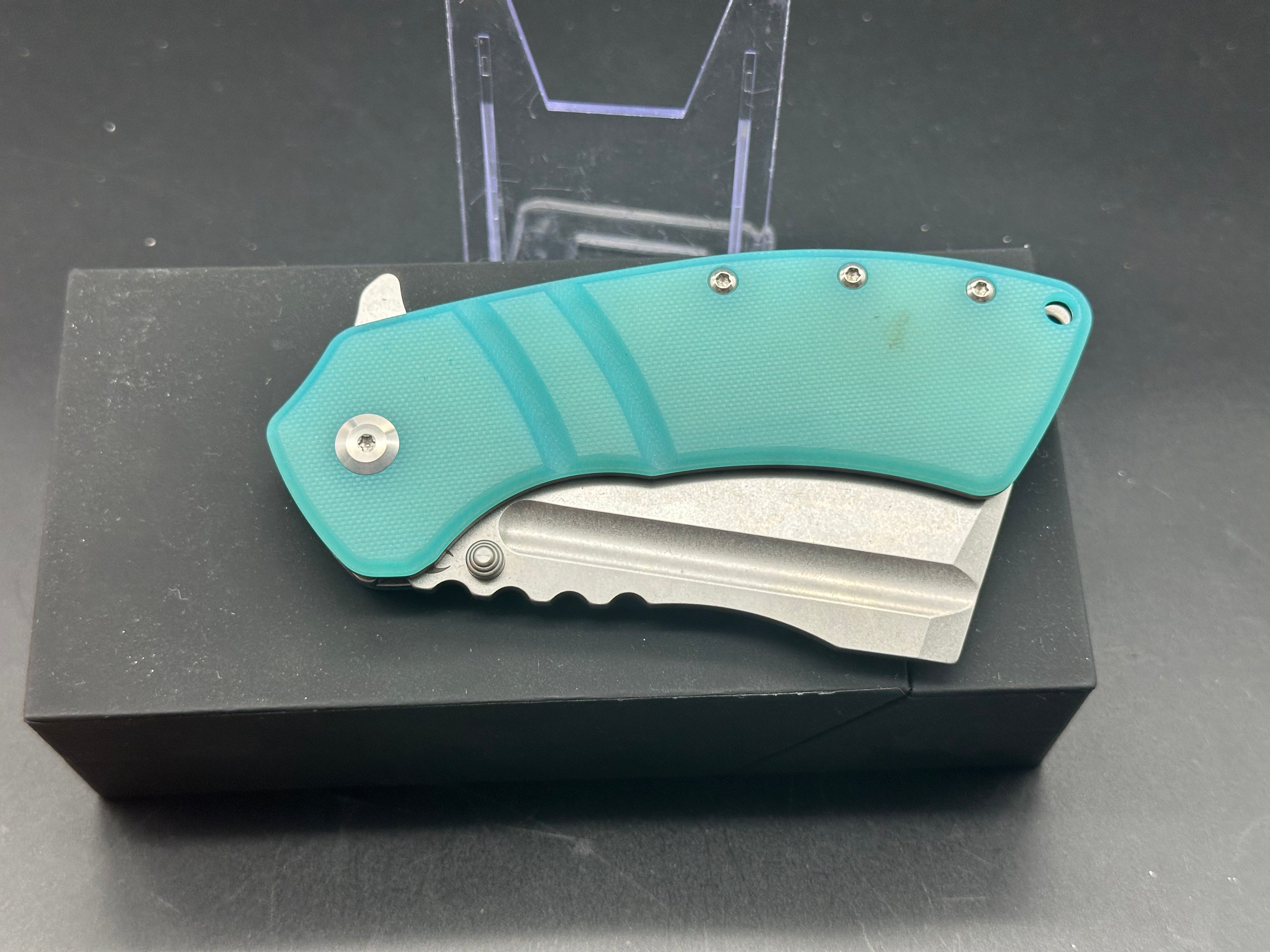 KANSEPT XL Korvid Folding Knife - Premium 154CM Steel Blade with Tiffany Blue G10 Handle - EDC Pocket Knife for Camping, Hiking & Outdoor Adventures
