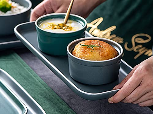 4-Piece Matte Porcelain Ramekin Bowls Set - Souffle & Creme Brulee Baking Dishes in Grey/Green | Perfect for Desserts, Side Dishes & Kitchen Serving