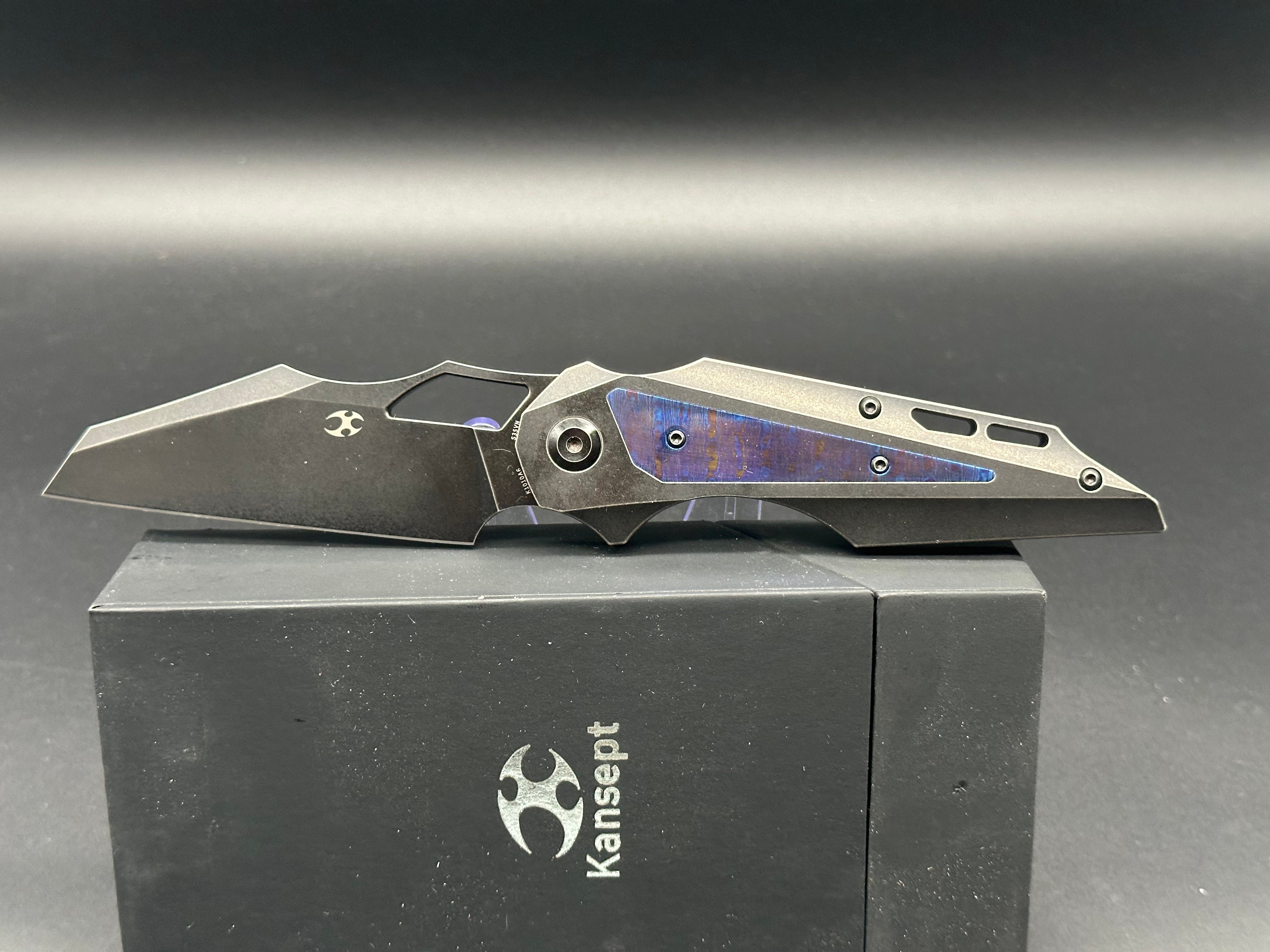 Kansept & Jelly Jerry Genisis Folding Knife - Black Stonewash Titanium Frame with Timascus Inlays | EDC Pocket Knife for Outdoor, Camping & Everyday Carry