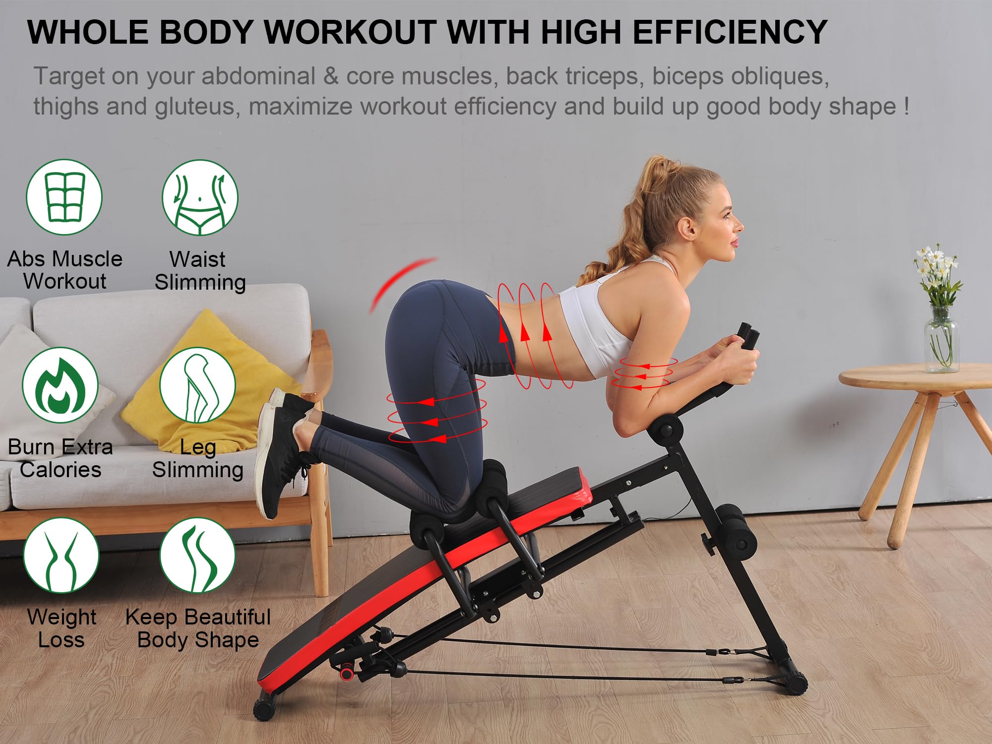 KESHWELL Adjustable Ab Workout Machine for Home Gym - Core Strength Training Equipment with Resistance Bands, LCD Display & Foldable Sit Up Bench | Perfect for Abs Exercise, Full Body Workout & Home Fitness Training