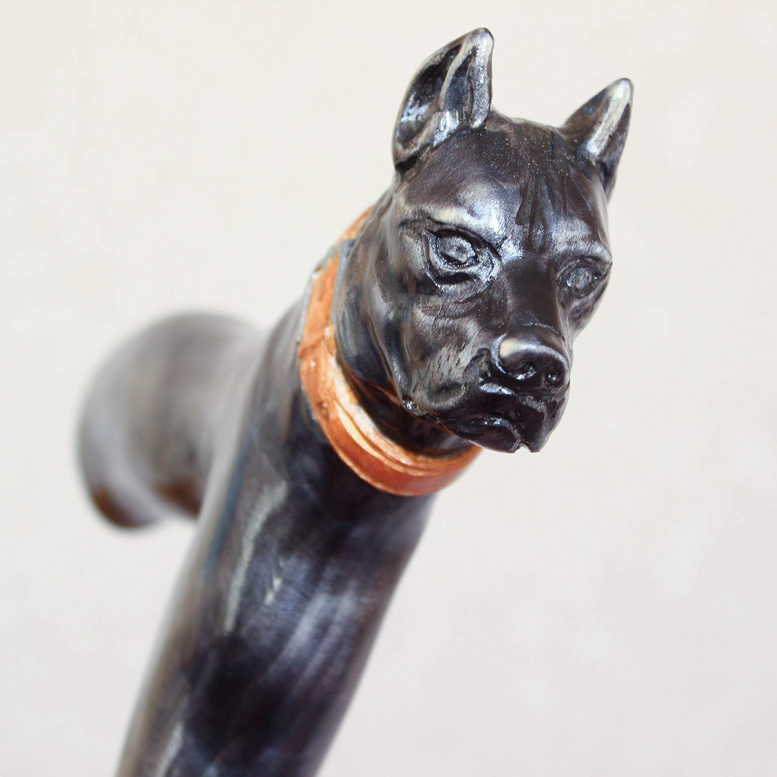 Hand Carved Black Wooden Pitbull Dog Walking Cane - Unique Handmade Hiking Stick for Outdoor Adventures, Pet Lovers & Nature Walks