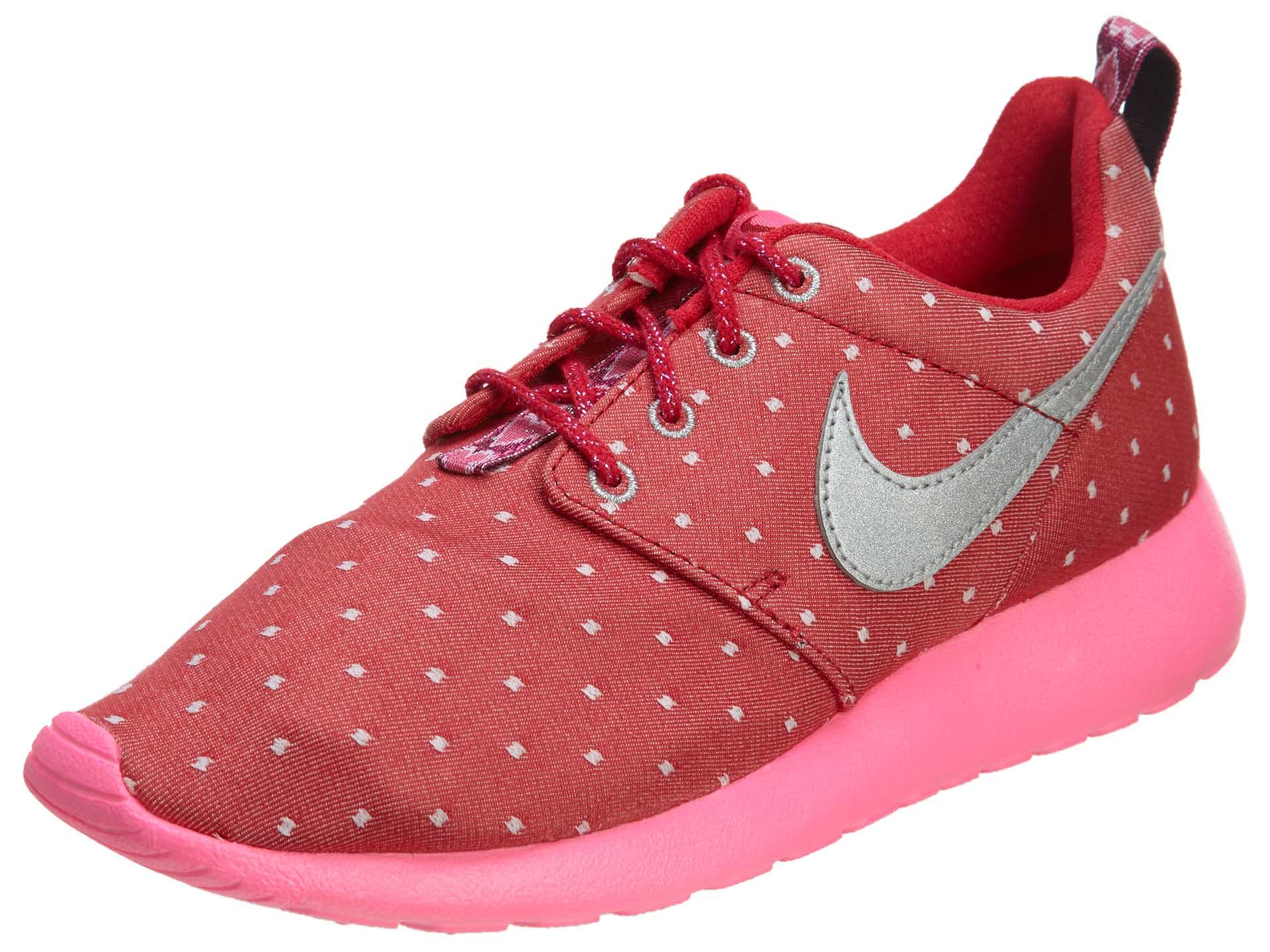 Nike Kids Rosherun Print (GS) Dark Red/Metallic Silver/Pink Power/White Running Shoes - Size 6.5 US Youth - Lightweight & Comfortable for School, Sports & Daily Activities