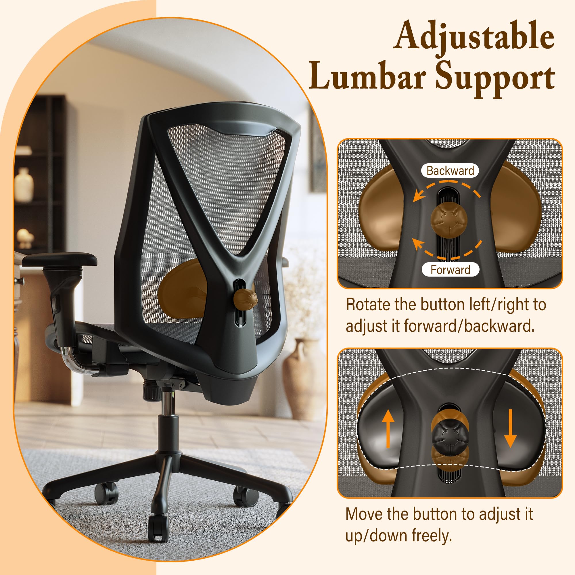Ergonomic Office Chair with Adjustable Lumbar Support & Tilt - for Home & Workspaces