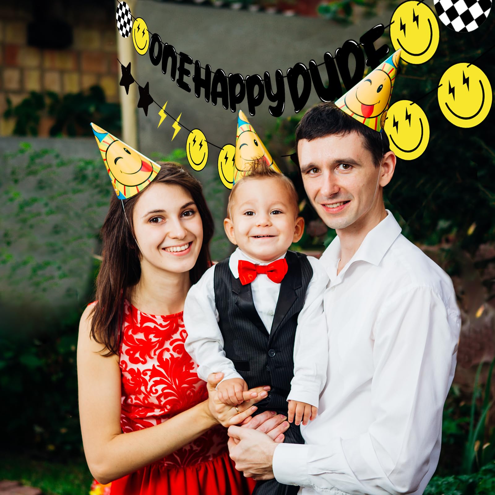 28 Pcs One Happy Dude Birthday Party Decorations Set - 1st Birthday Banner, Smiley Face Hippie Theme for Baby Boy's First Birthday Party Decoration | Perfect for Indoor & Outdoor Celebrations