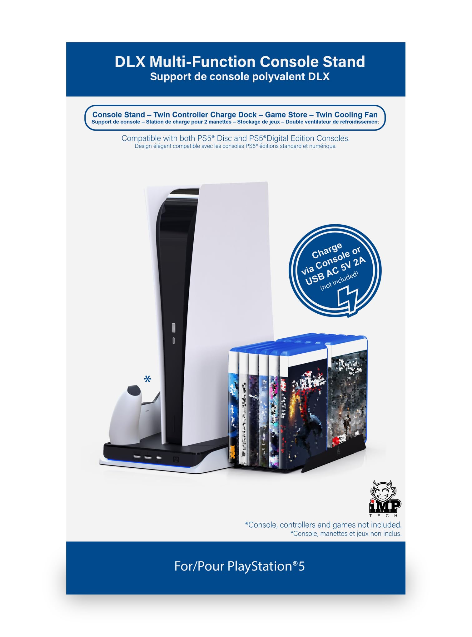 iMP DLX Multi-Function Cooling & Charging Stand for PS5 Console - Perfect for Gaming Setup & Accessories Organization