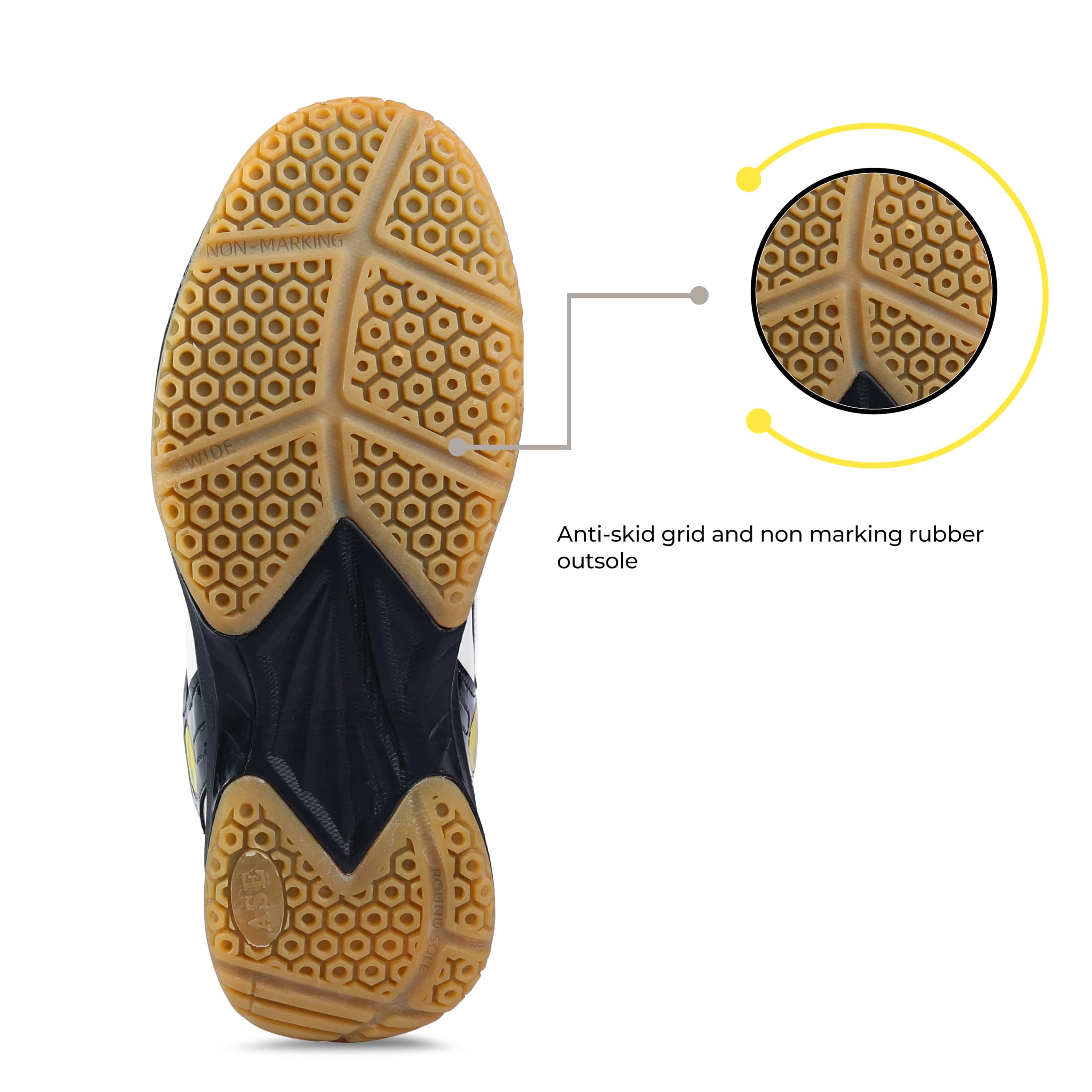 Pro ASE Non-Marking Badminton Shoes - Lightweight & Durable Indoor Court Shoes for Squash, Table Tennis, Pickleball | X-Cushion Technology, Active Grip Sole & Toe Assist | Men's Women's Unisex Sports Shoes in Yellow, Red, Green | Perfect for Gym, Club & Tournament Play