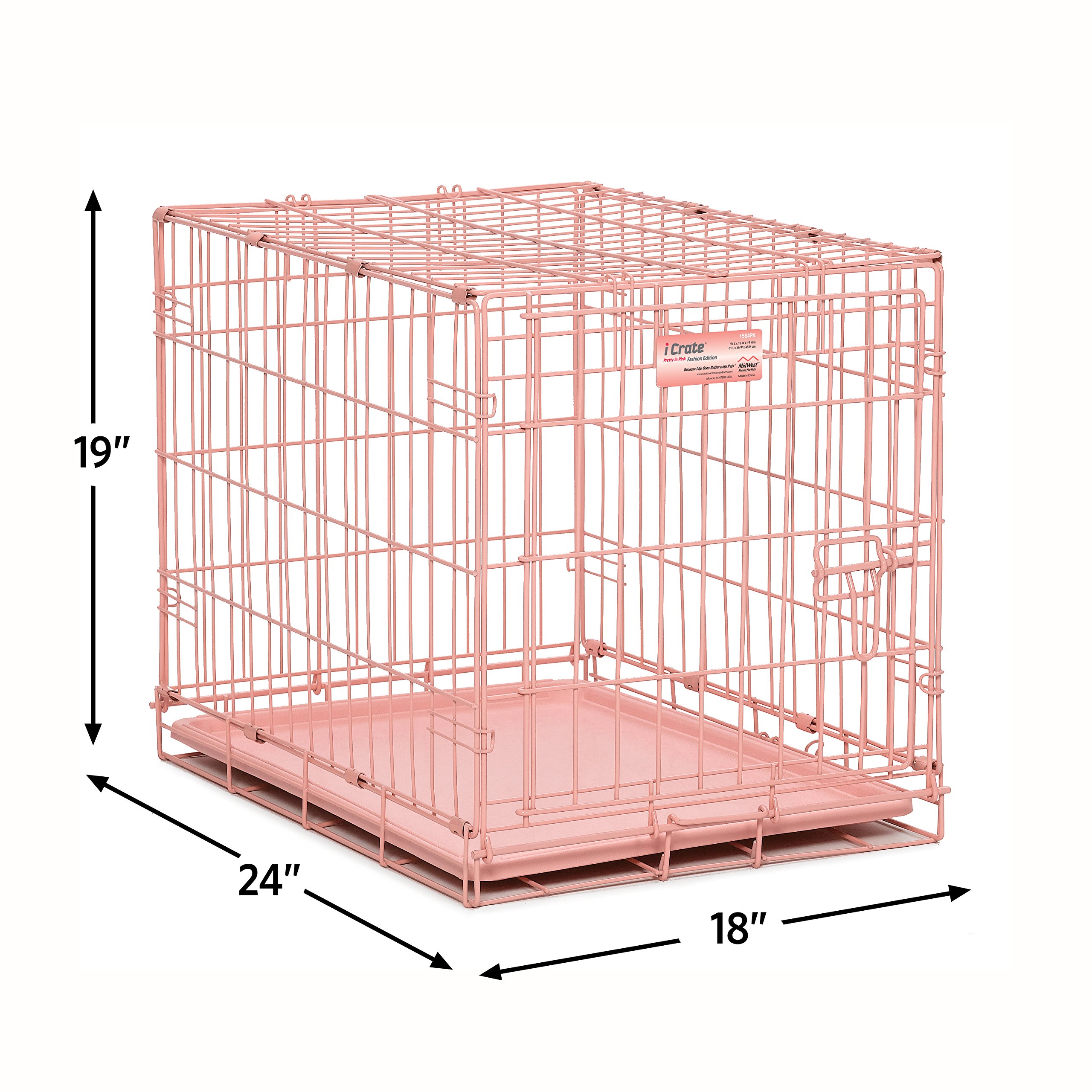 MidWest Homes for Pets iCrate 24-Inch Dog Crate Starter Kit for Small Dogs up to 25 lbs - Includes Pet Crate, Comfort Bed, 2 Stainless Steel Bowls & Pink Crate Cover - Perfect for Home, Travel & Training (1524PK-KIT)