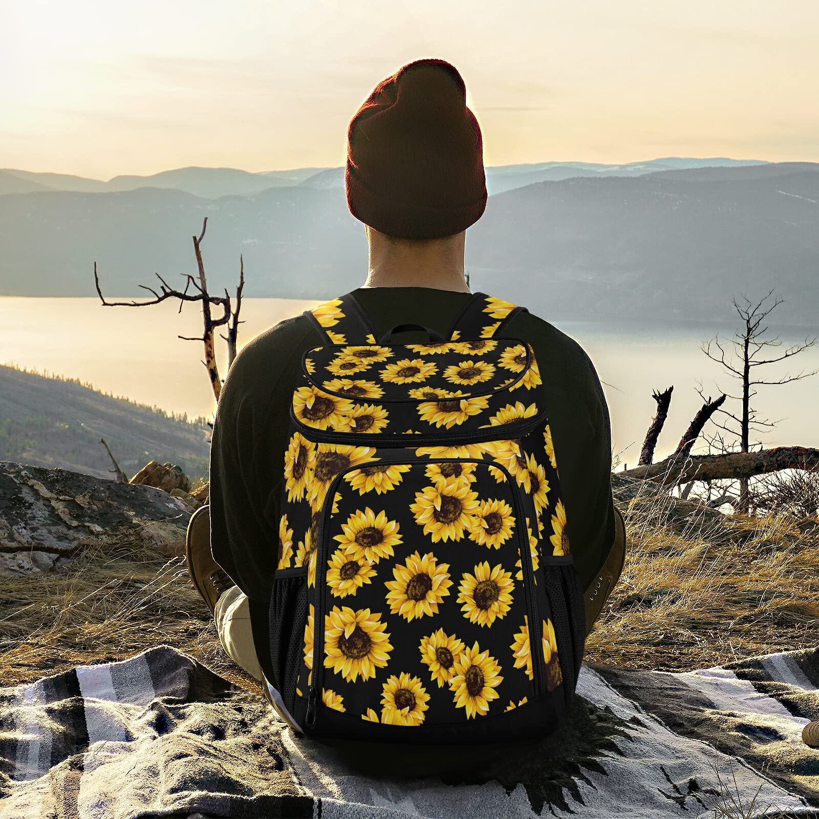 Insulated Sunflower Cooler Backpack for Women & Men - Leakproof Picnic Lunch Bag for Work, Hiking, Camping, Beach & Outdoor Activities | Perfect for Picnics, Fishing, Park Trips & Daily Commute