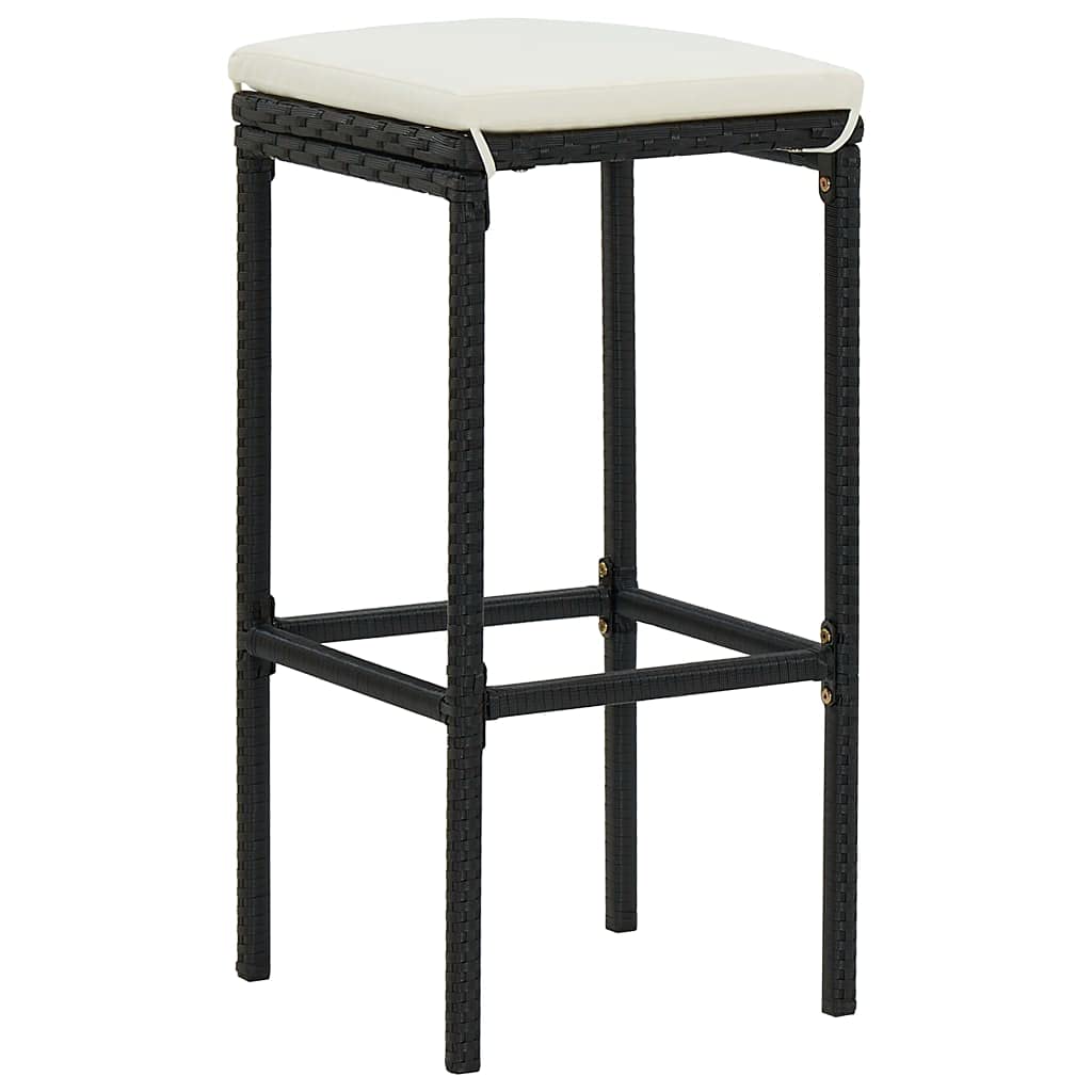 vidaXL 9-Piece Outdoor Patio Bar Set with Cushions - Solid Acacia Wood Table & Poly Rattan Bar Stools - Black & Cream Garden Furniture for Backyard, Poolside & Outdoor Entertaining