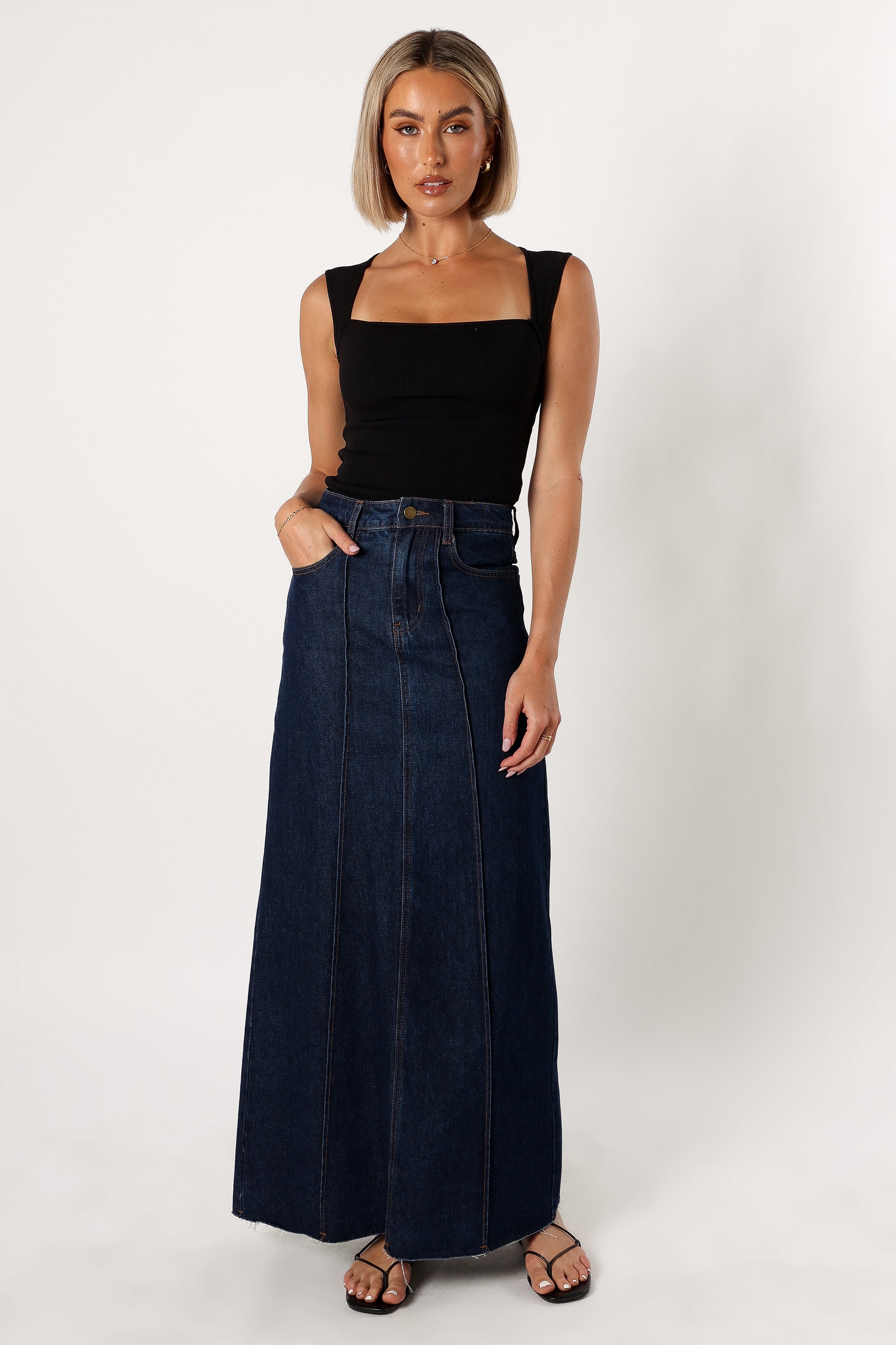 Caprice Denim Maxi Skirt for Women - Indigo Blue Long Denim Skirt | Boho Chic Style, High Waisted, Flowy & Comfortable | Perfect for Casual Outings, Beach Vacations & Summer Fashion