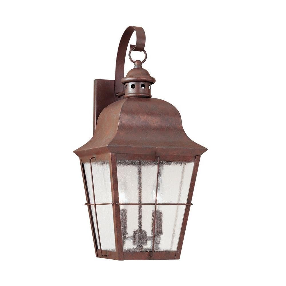 Two Light Outdoor Wall Lantern with Weathered Copper Finish & Clear Seeded Glass - Incandescent Traditional Exterior Light Fixture - Perfect for Porch, Patio, Garden and Entryway Lighting